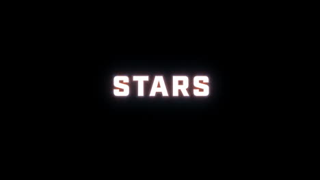 4k text reveal of the word "stars" on a black background