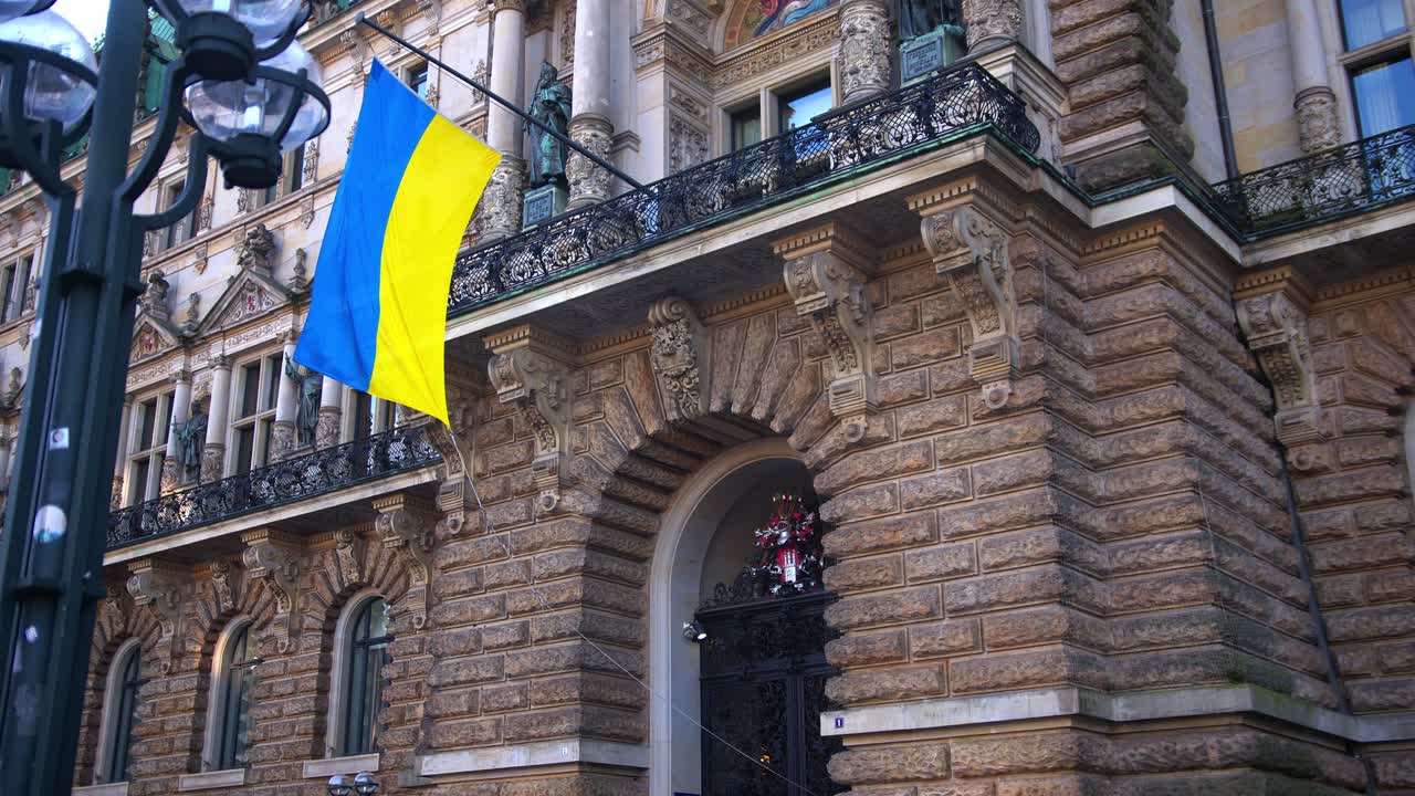Ukrainian Flag Hanging on a Building