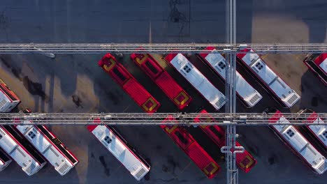 ttc public transit buses at large operations, maintenance and storage facility top down zoom out