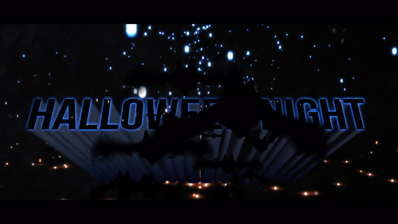 animación de saludos de halloween y murciélagos en fondo negro con tormenta