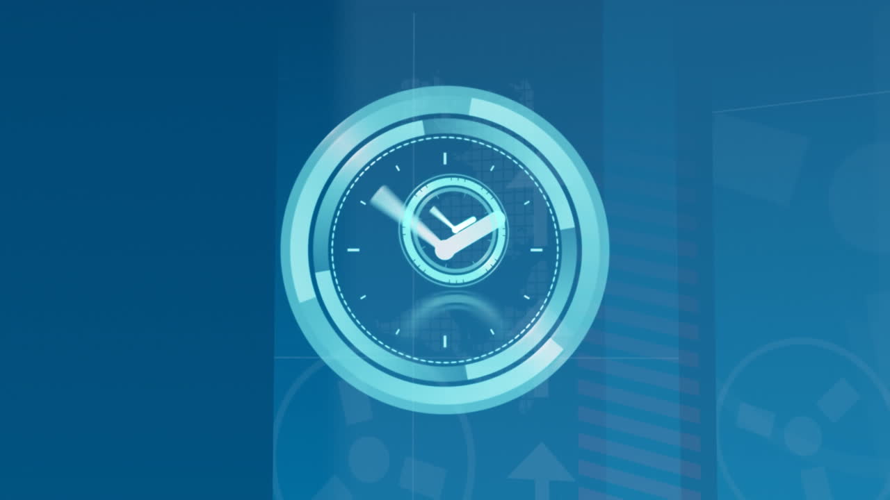 Animation of moving clock over arrows and data processing