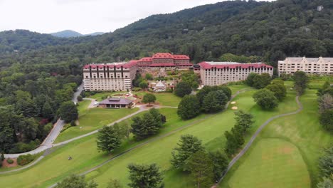 4K-Drone-Video-of-Golf-Course-at-Historic-Grove-Park-Inn-in-Asheville,-NC-on-Sunny-Summer-Day-3