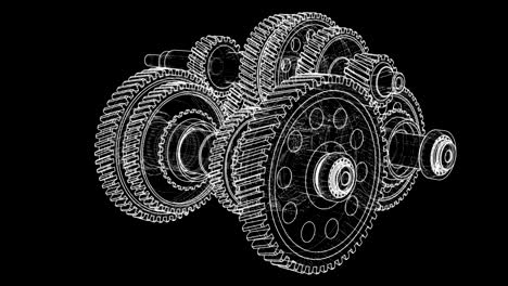 outline gearbox concept. 3d illustration video