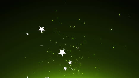 múltiples iconos de estrellas y partículas flotando contra un fondo verde