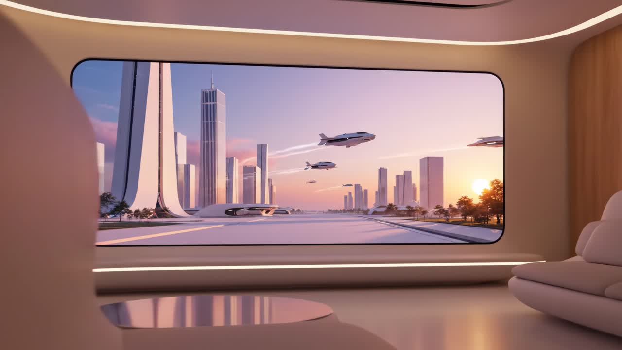 Futuristic Cityscape from a Luxurious Interior