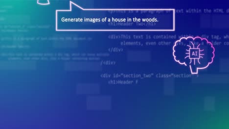 animación de chat de tecnología ai e imágenes de casa en el bosque sobre procesamiento de datos