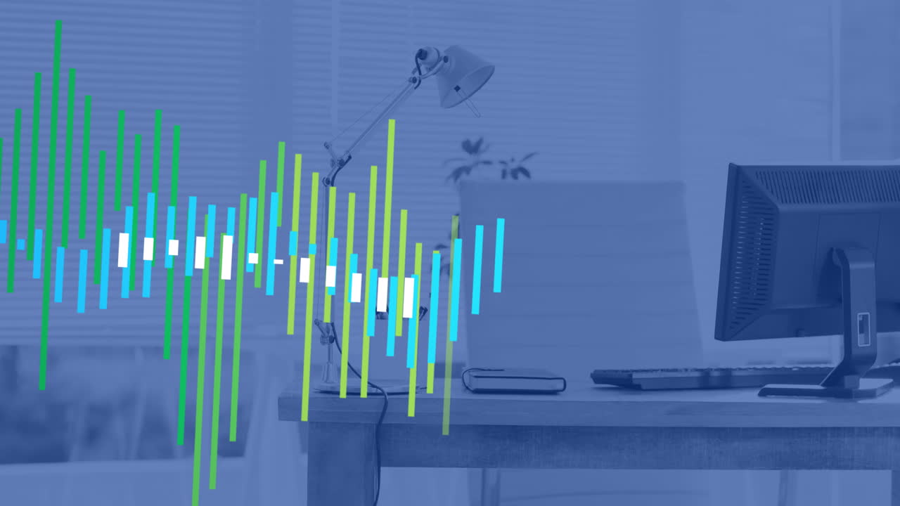 animación del procesamiento de datos estadísticos frente a la vista del escritorio
