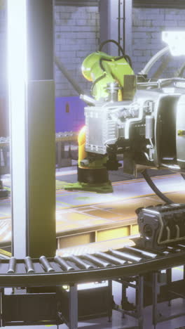 robots assembling advanced machines in a high tech factory