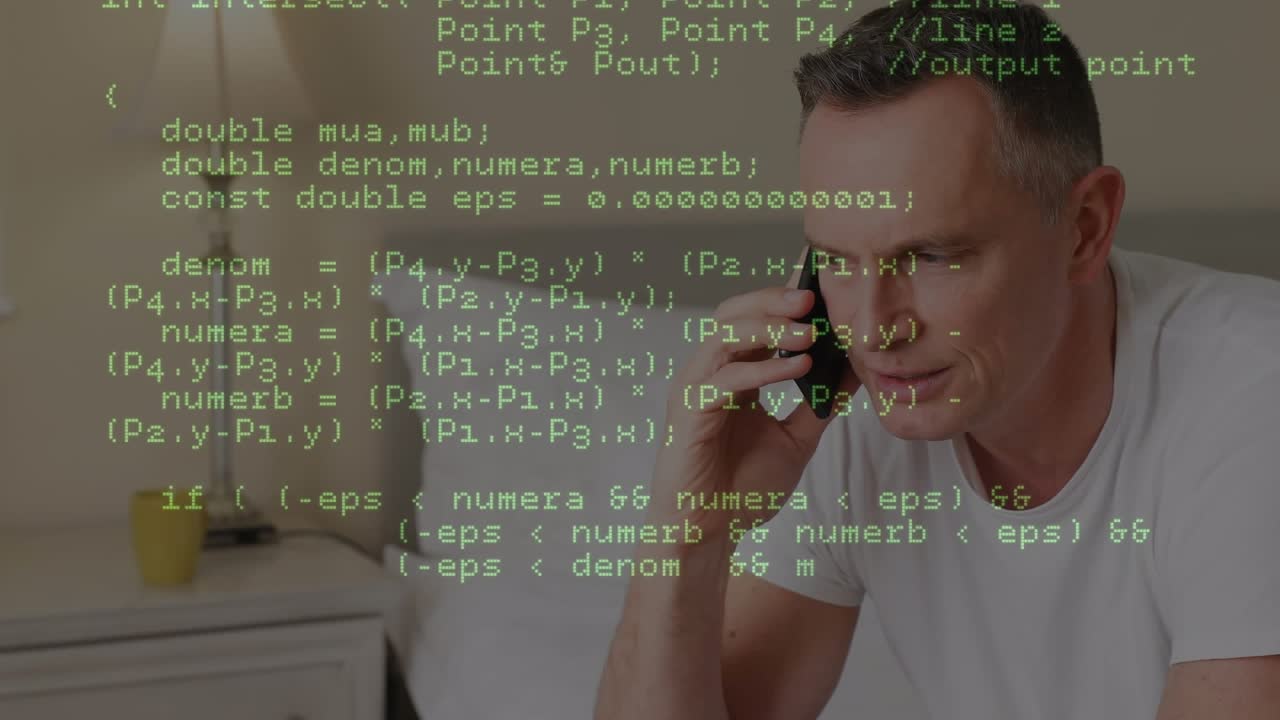 Animation of data processing over man using smartphone