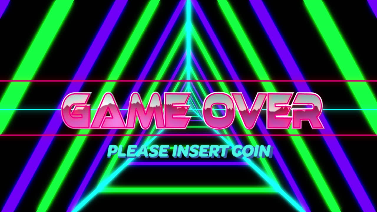 Animation of game over, please insert text over looping triangular tunnel against black background