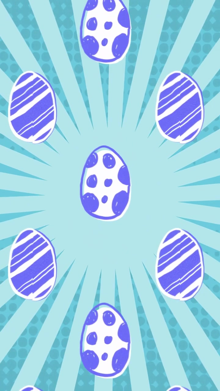Vertical video: Loop starting purple eggs shifting, pulsing, rotating over teal rays as wallpaper