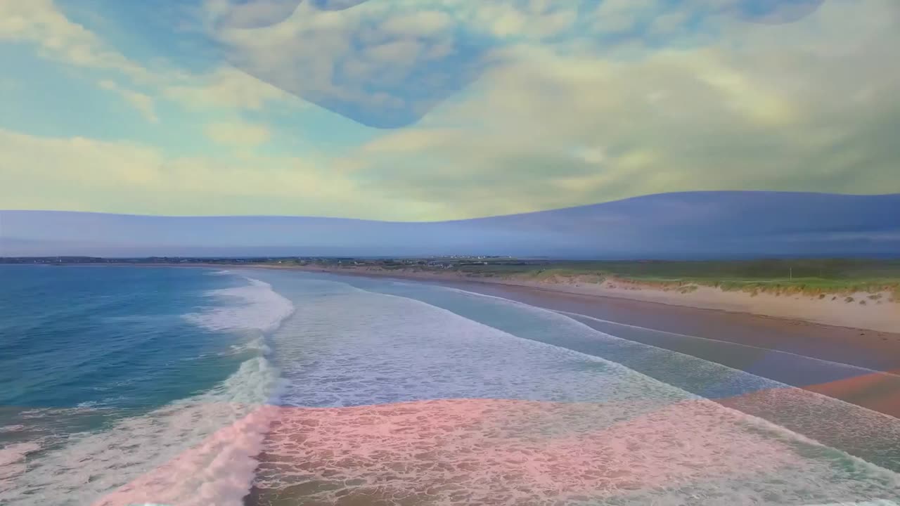 ⁇ 은 해변 과 바다 의 파도 위 에 흔들리는 콜롬비아 의  ⁇ 발 의 애니메이션