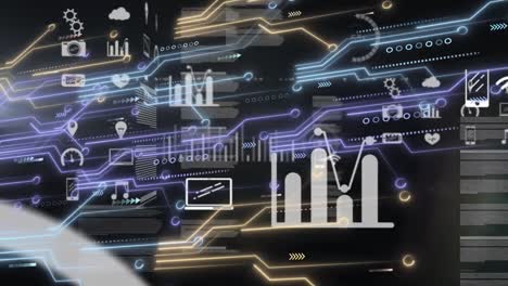 Animation-of-data-processing-over-media-icons