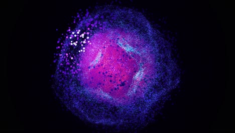 abstract glowing sphere with dots and particles in blue, purple and pink colors