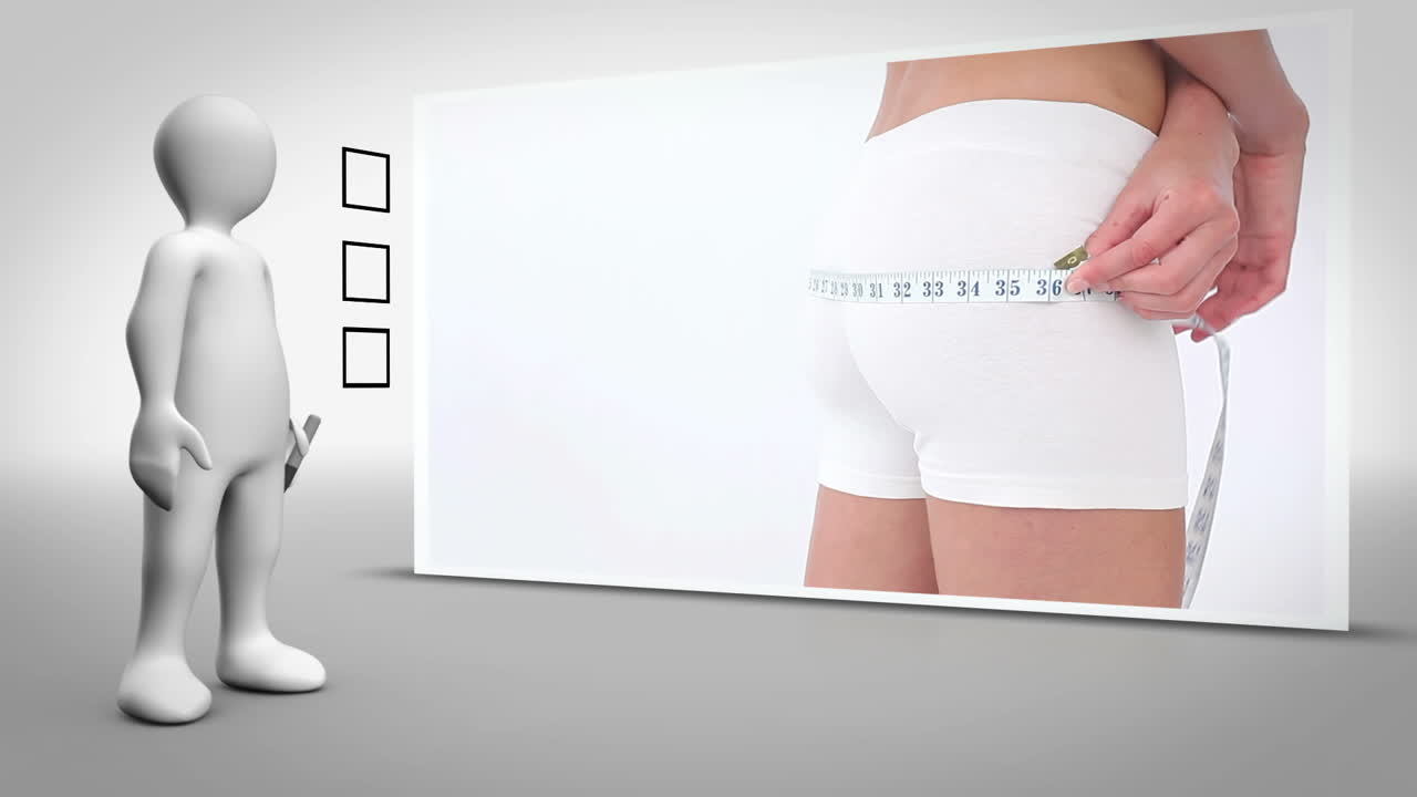 여성이 뒷부분을 측정하는 클립