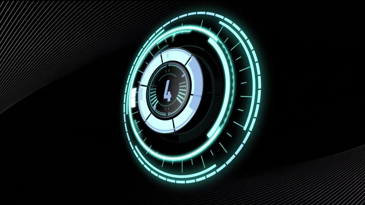 animación de escáner circular con cuenta atrás sobre líneas curvas paralelas blancas, moviéndose en negro