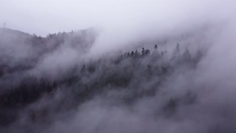 vista aérea de las nubes en movimiento de montaña durante el otoño en vosges, francia, 4k