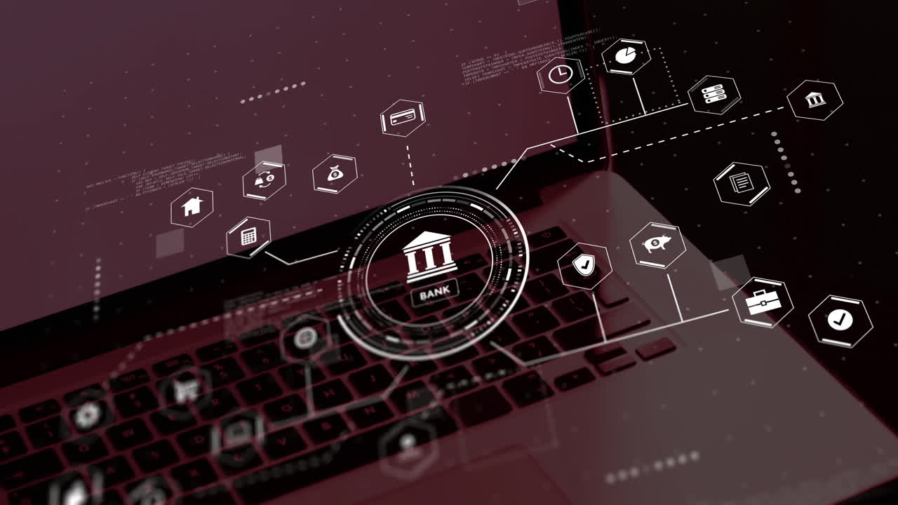 비즈니스 아이콘과 노트북을 통해 데이터 처리 연결의 애니메이션