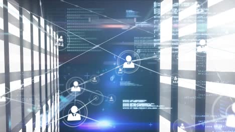 animazione della rete di connessioni con icone su server informatici