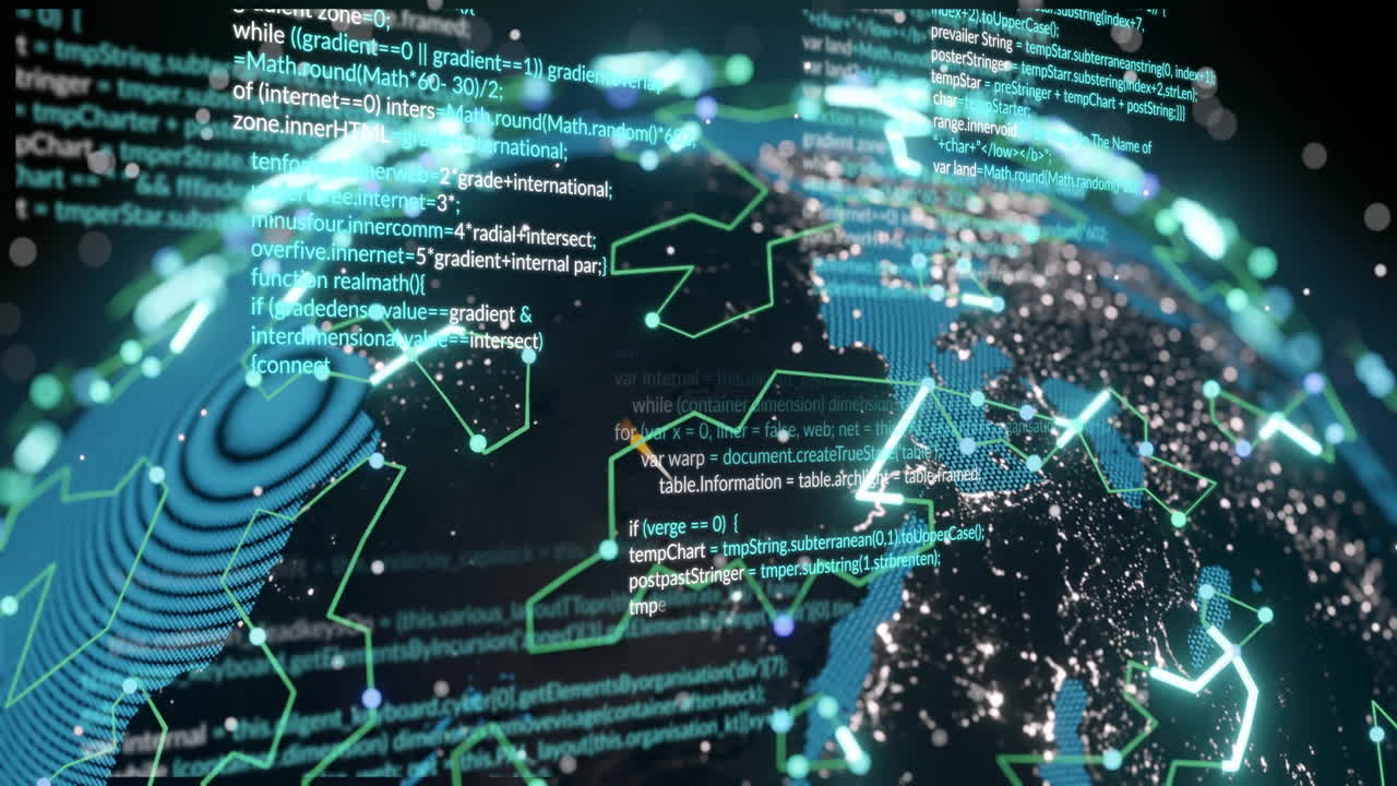 Animation of ai data processing over globe with connections