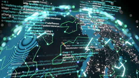 animation of ai data processing over globe with connections