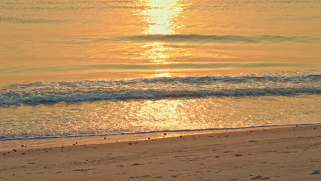 Ocean-waves-washing-wet-tropical-sandy-beach-on-romantic-summer-evening
