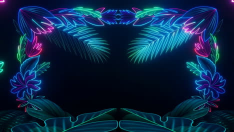vibrant neon tropical leaf frame