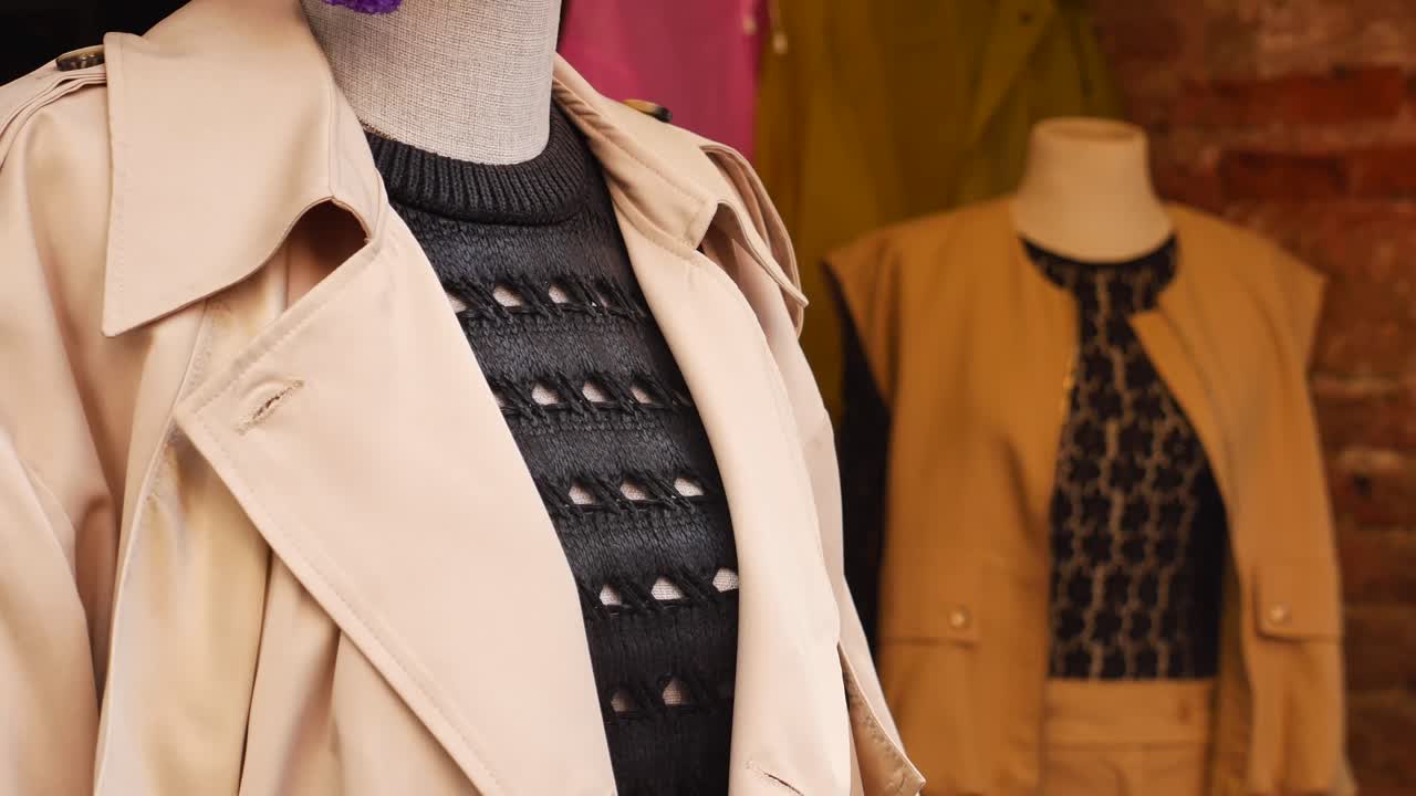 Beige Trench Coat and Black Sweater Display