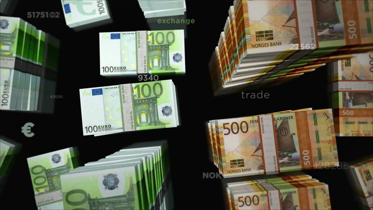 유로와 노르웨이 크로네 화폐 교환 루프 애니메이션