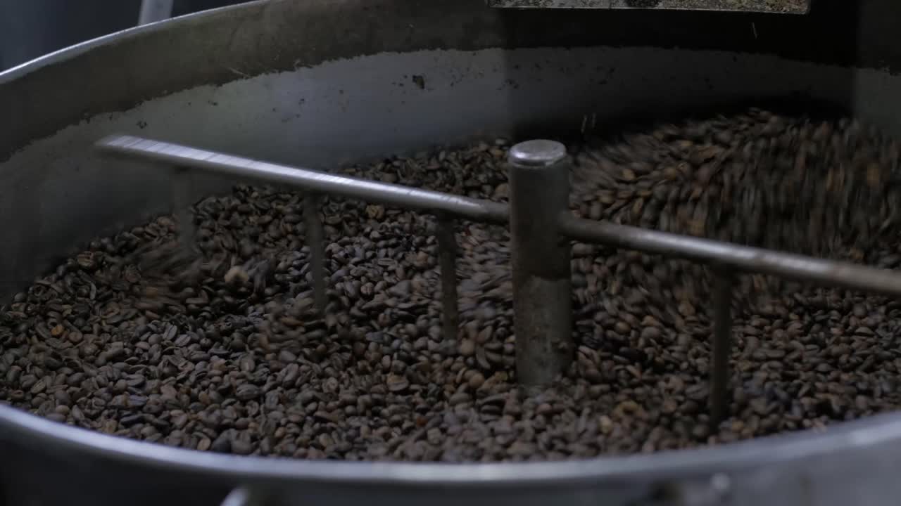coffee beans spinning fast in roaster