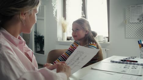 madre ayudando a su hija a revisar para un examen