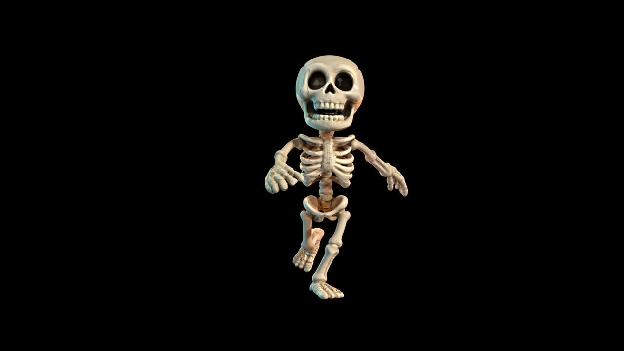 Funny Cartoon Skeleton Dancing on Black Background