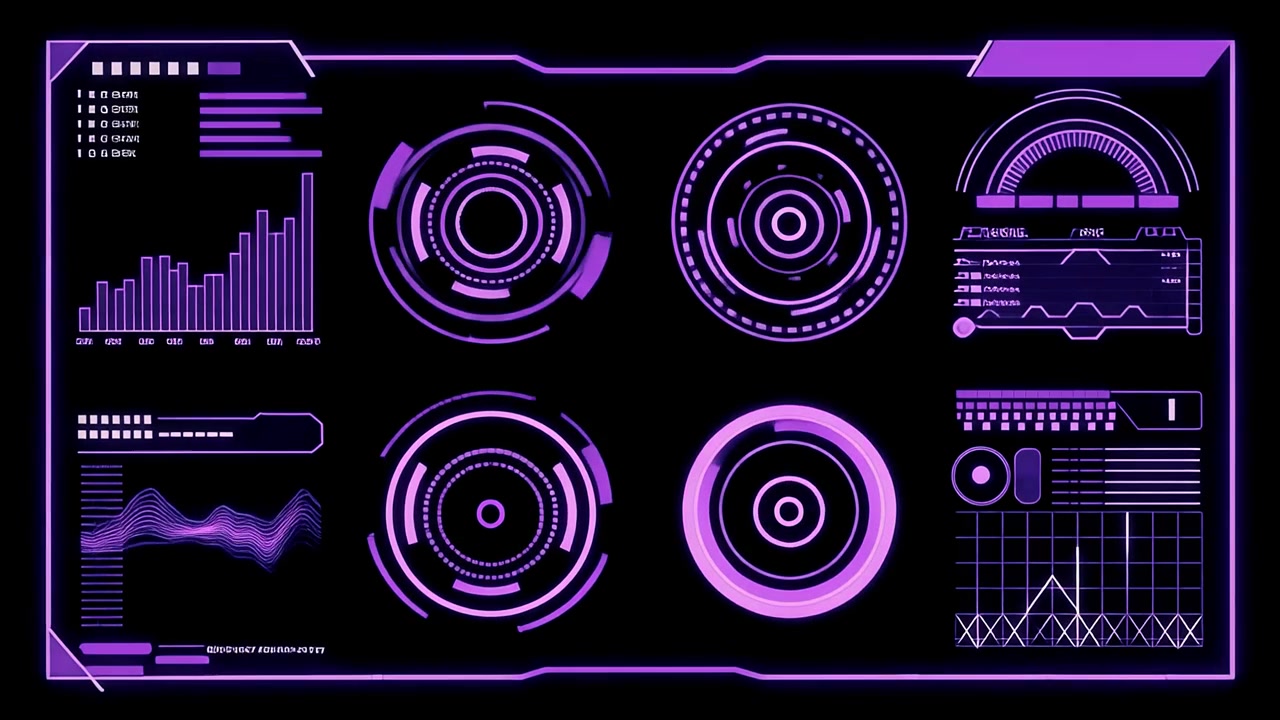 Animated Futuristic Purple HUD Digital Interface