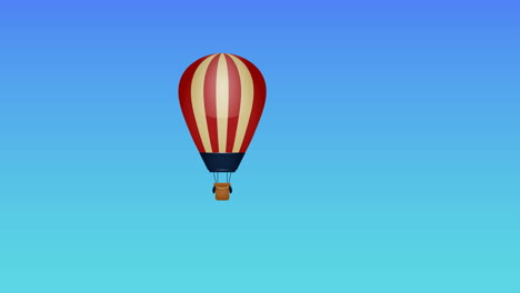 animación de un globo de aire caliente volando sobre un fondo azul