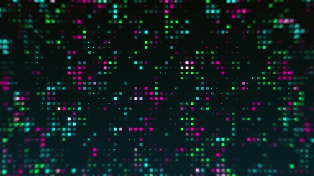 Animation of colourful light spots moving over black background