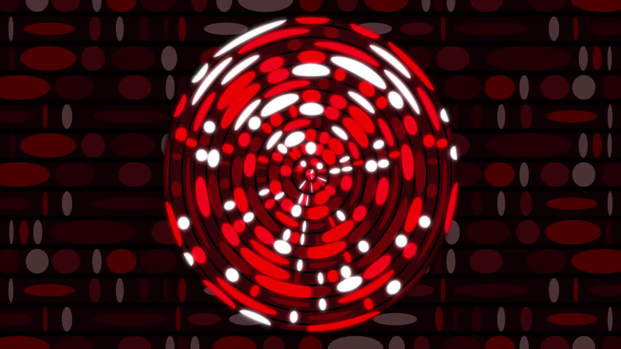 Animation af en cirkel lavet af prikker, der skifter farve i røde nuancer