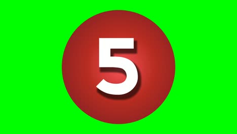 Animation Countdown cartoon number ten 10 to one 1 motion graphics on green screen, numbers in red circle border