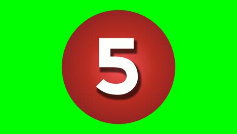 animation countdown cartoon number ten 10 to one 1 motion graphics on green screen, numbers in red circle border