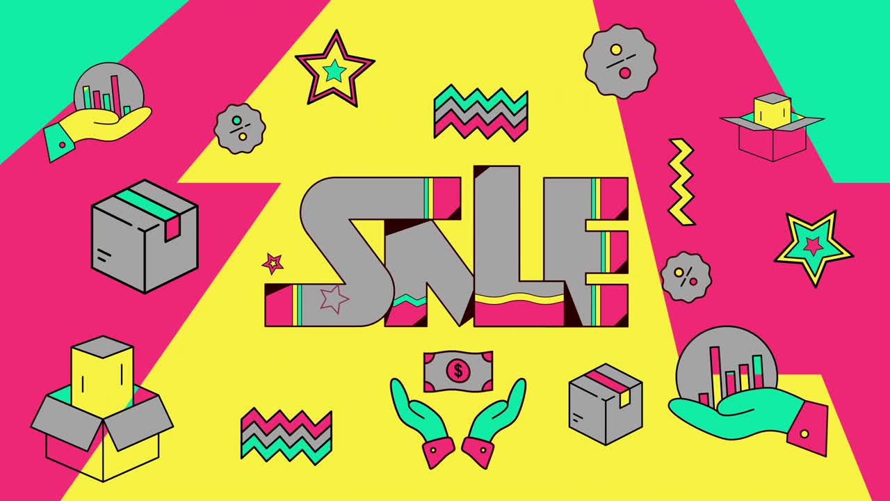 4k 비디오에서 팝 아트 스타일의 판매 배너의 다채로운 배경