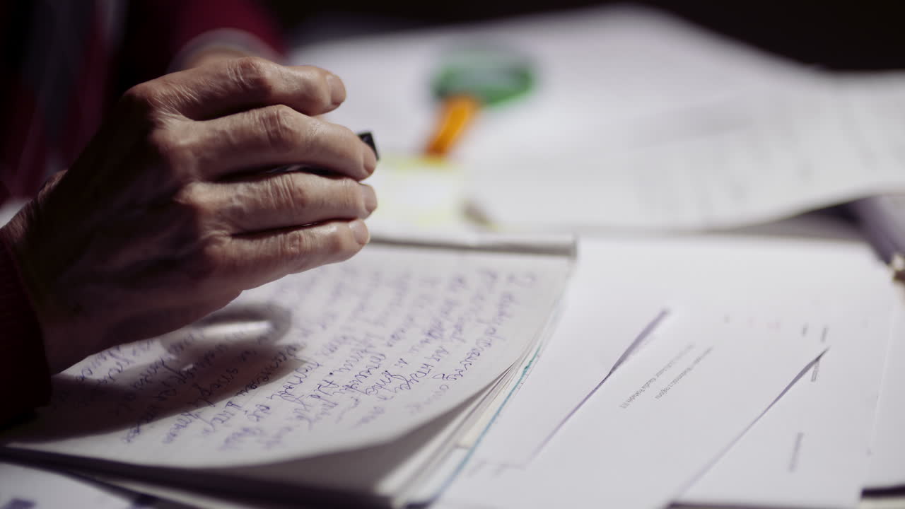 Closeup Of Businessman Writing On Paper At Table In Office