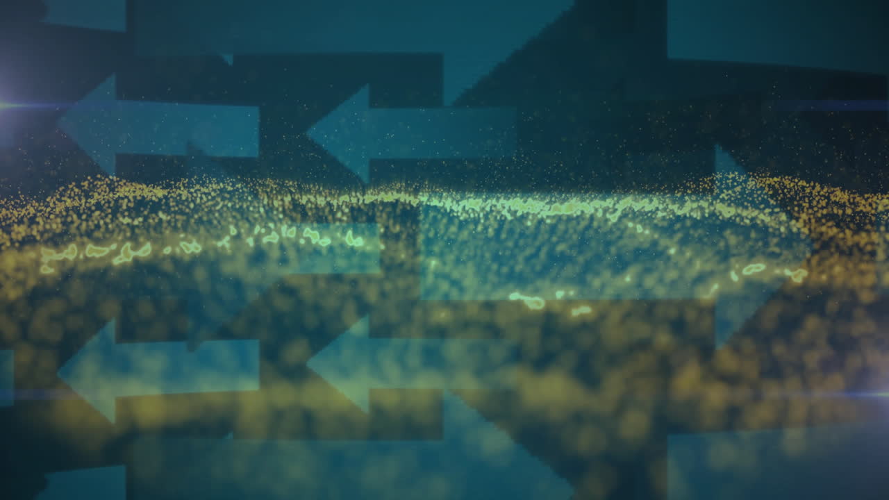 animación de flechas blancas sobre manchas amarillas sobre fondo negro