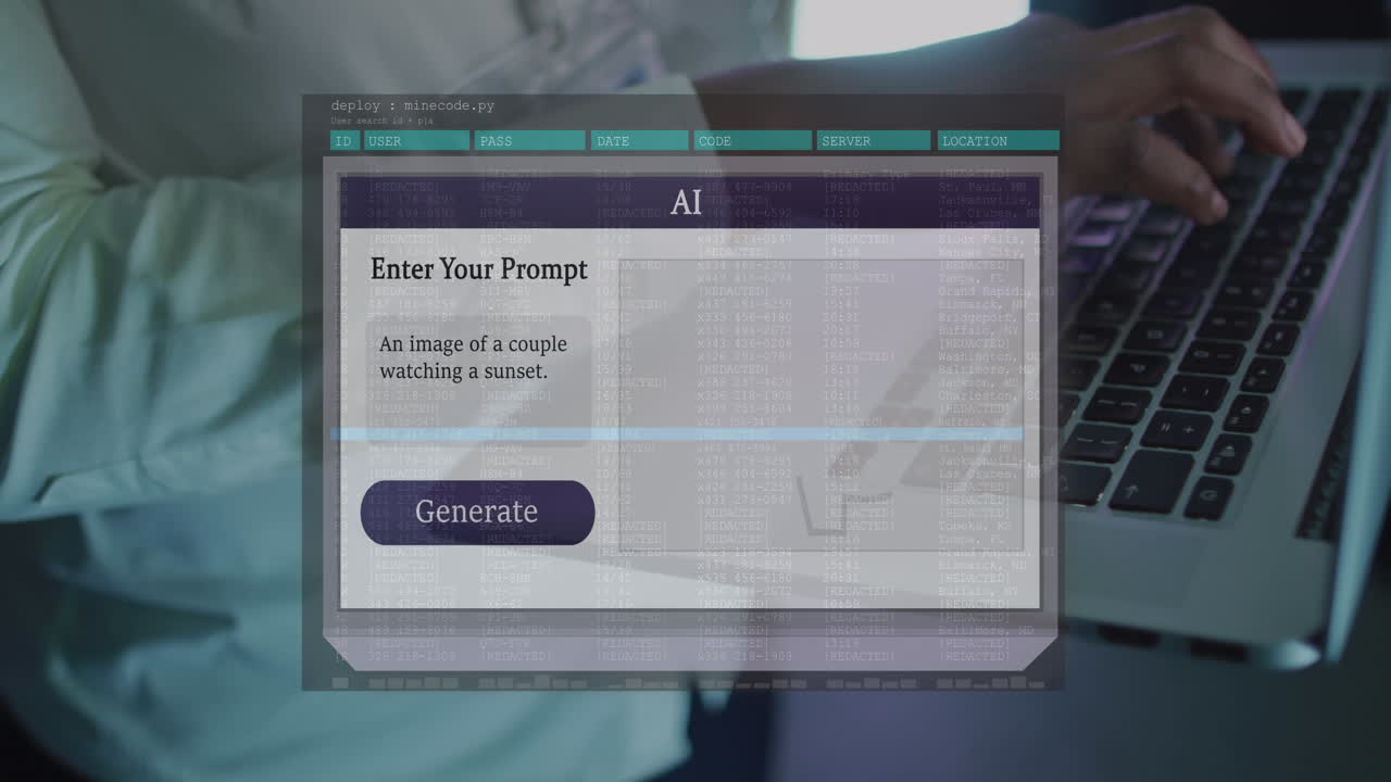 animación de la pantalla con texto ai sobre hombre afroamericano usando portátil.