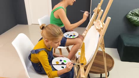 mother and daughter painting together