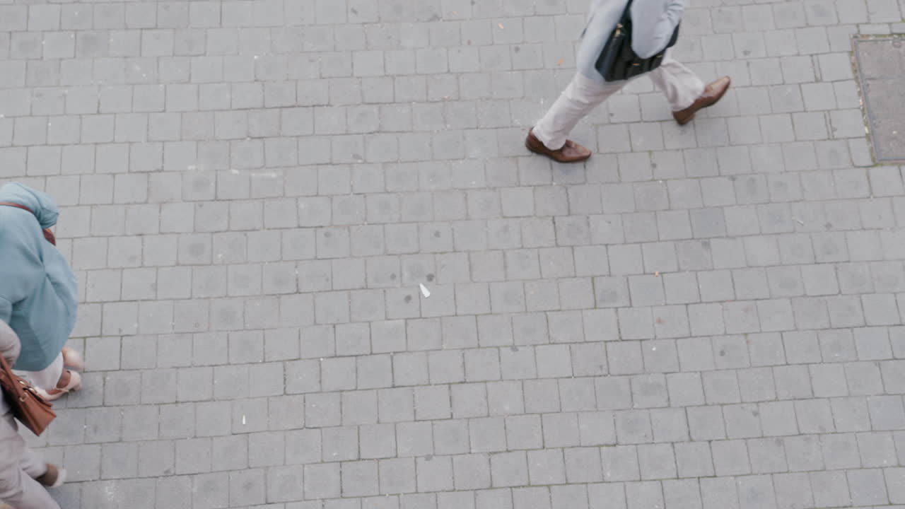 Walking, ground top view or urban business people