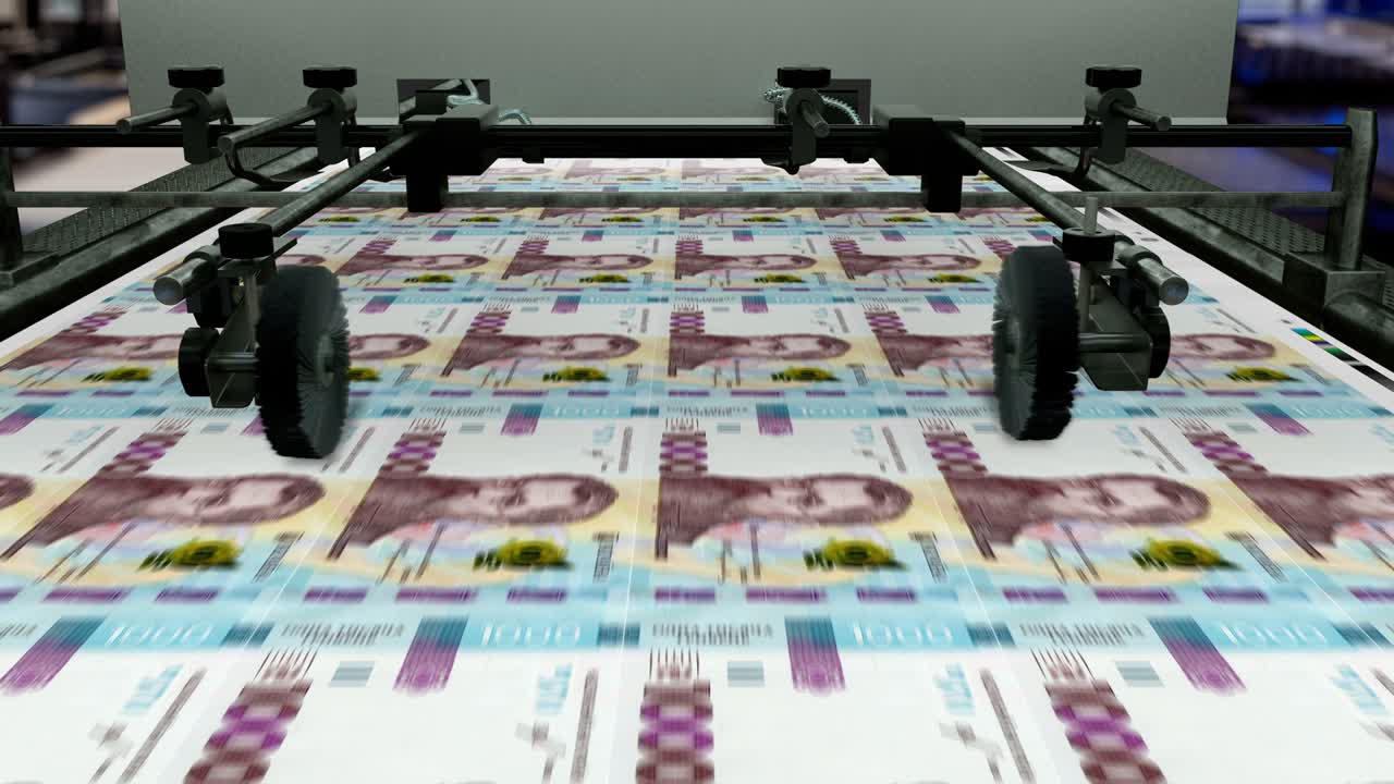 Ukranian Currency - 1000 Ukranian Hryvnia - Printing Money - Loopable - 4K - Ukrania