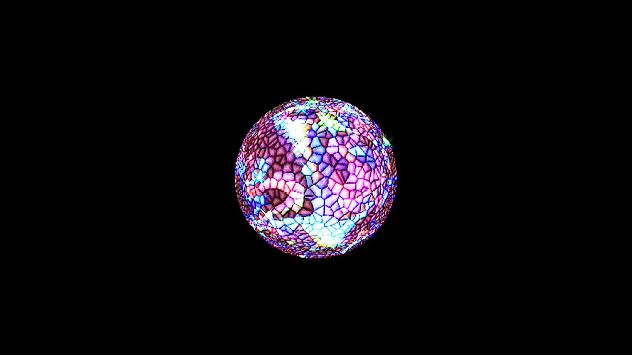 검은 바탕에 다채로운 박이는 불빛의 애니메이션 둥근 모양