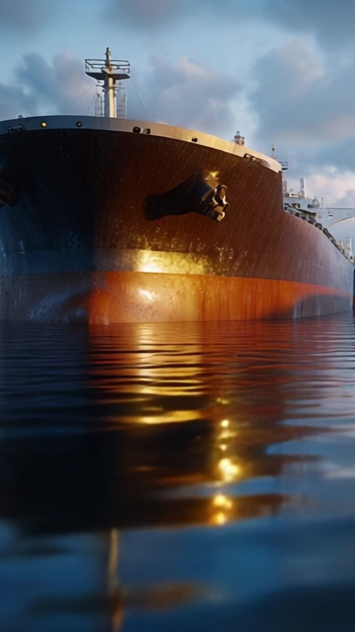 A Magnificent Ship Bow Reflected in Calm Waters Under a Cloudy Sky, Capturing the Beauty of Maritime Engineering and Natural Elements in Perfect Harmony