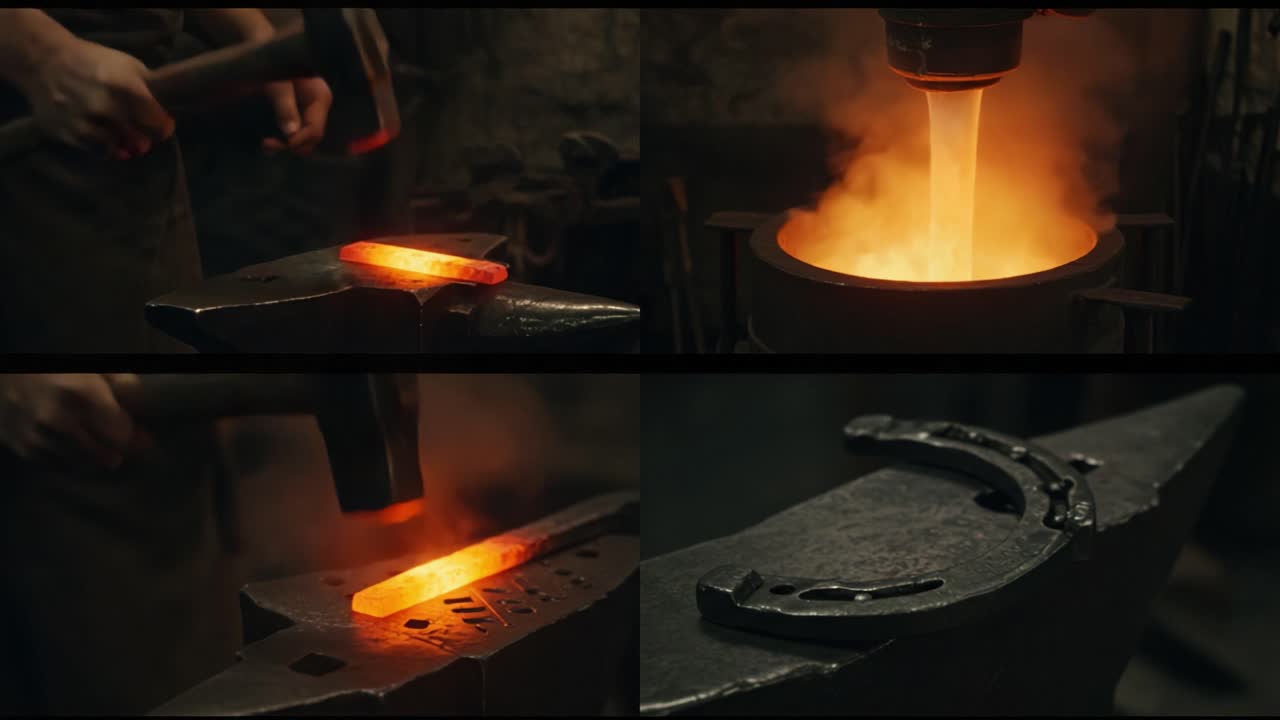 Transforming Metal: A Craftsmanship Journey through Forging and Casting to Create Elegant Horseshoes from Glowing Iron