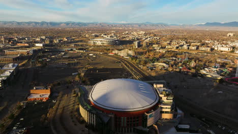 ball arena and nearby roads in denver captured from the air
