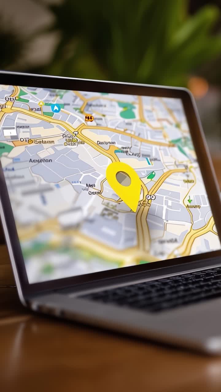 Exploring Digital Navigation: A Close-Up View of a Laptop Screen Displaying a Detailed Map with a Prominent Yellow Location Marker Highlighting a Point of Interest